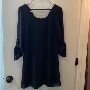 Black quarter sleeve sheer dress